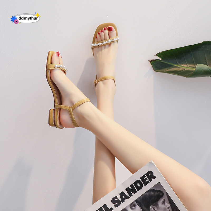 061-12 Flat Sandals for Women 2025 Summer New French Style Fashion One Strap Low Heel Shoes ddmythur