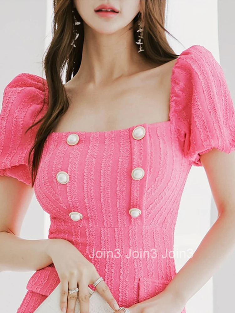 Korean Fashion Summer Evening Short Pencil Dress Women Ladies Clothing Chic Puff Sleeve Slim Wrap Hip Mini Party Mujer Vestidos