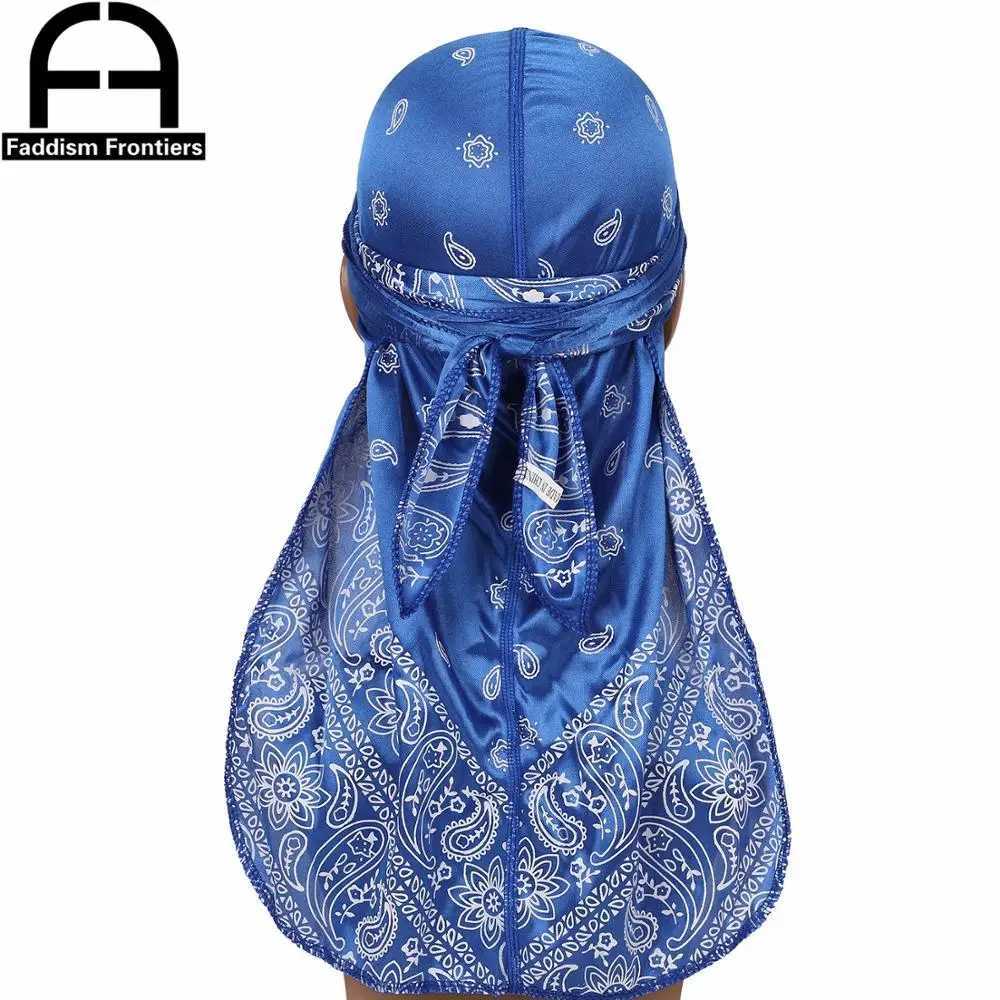 Premium Men Silk Durag Paisley Design Printing Silky Durags Long Straps Headwear Head Scarf Wave Cap Headwrap Durags M250622