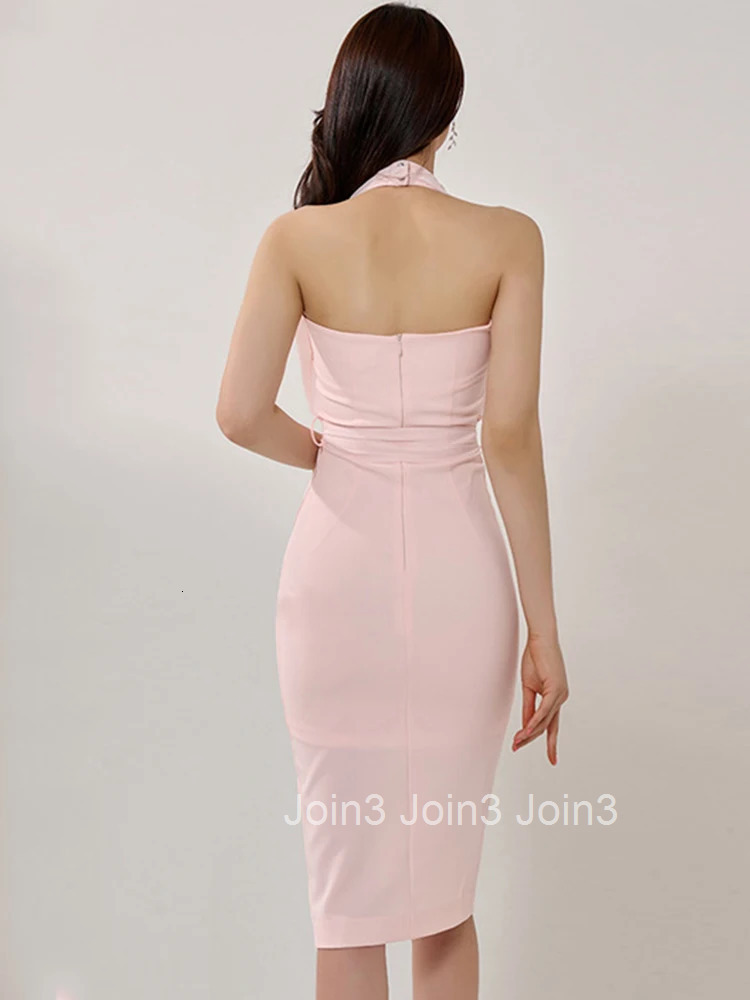 Korean Fashion Summer Evening Dress Women Ladies Clothes Elegant Chic Sexy Halter Backless Slim Midi Party Prom Mujer Vestidos
