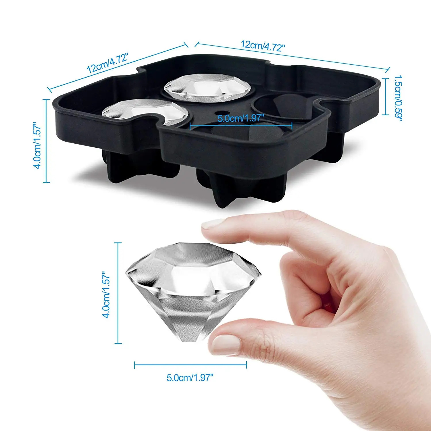 LMETJMA Reusable Diamond Ice Cube Mold Silicone Whiskey Ice Cube Tray for Chilling Cocktails Stackable Flexible Safe JT12 250623