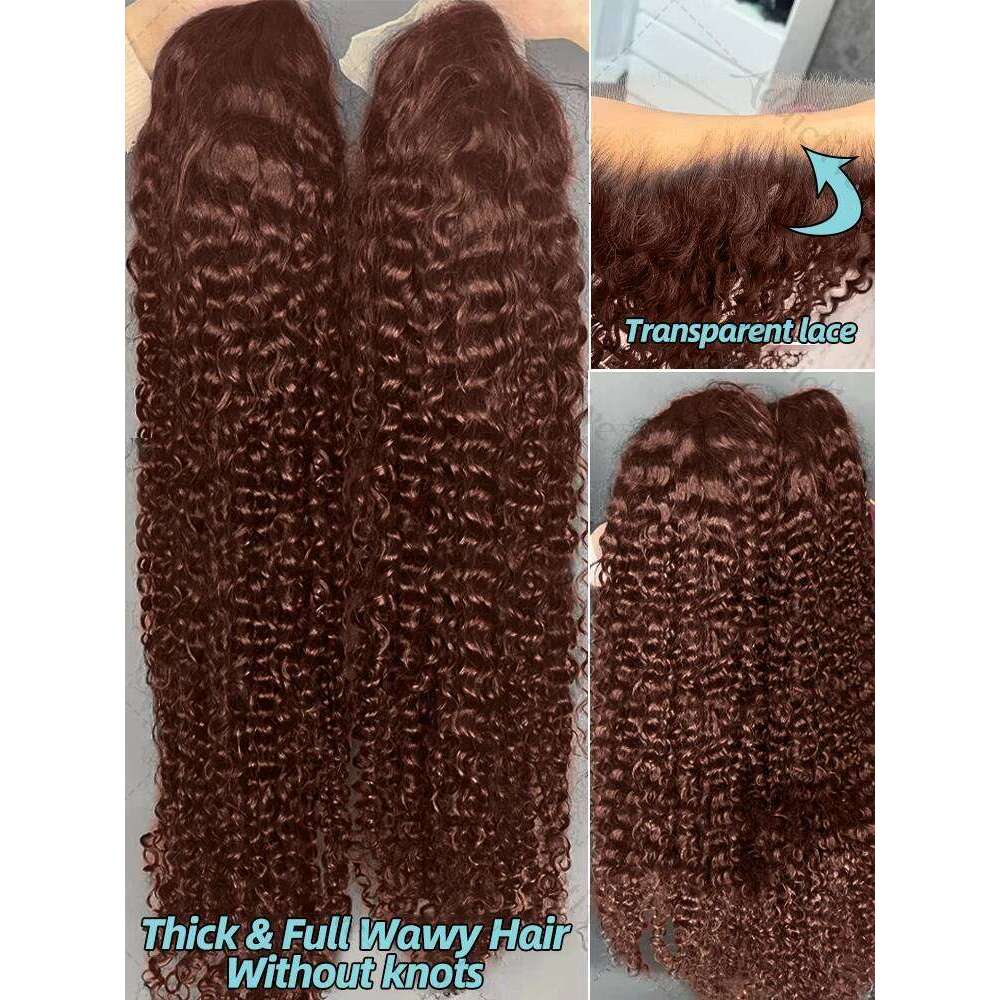 250% Chocolate Brown Deep Wave 13x6 Front Wig Human Hair For Women 30 Inch Water Curly Brazilian 13x4 HD Lace Frontal Wigs