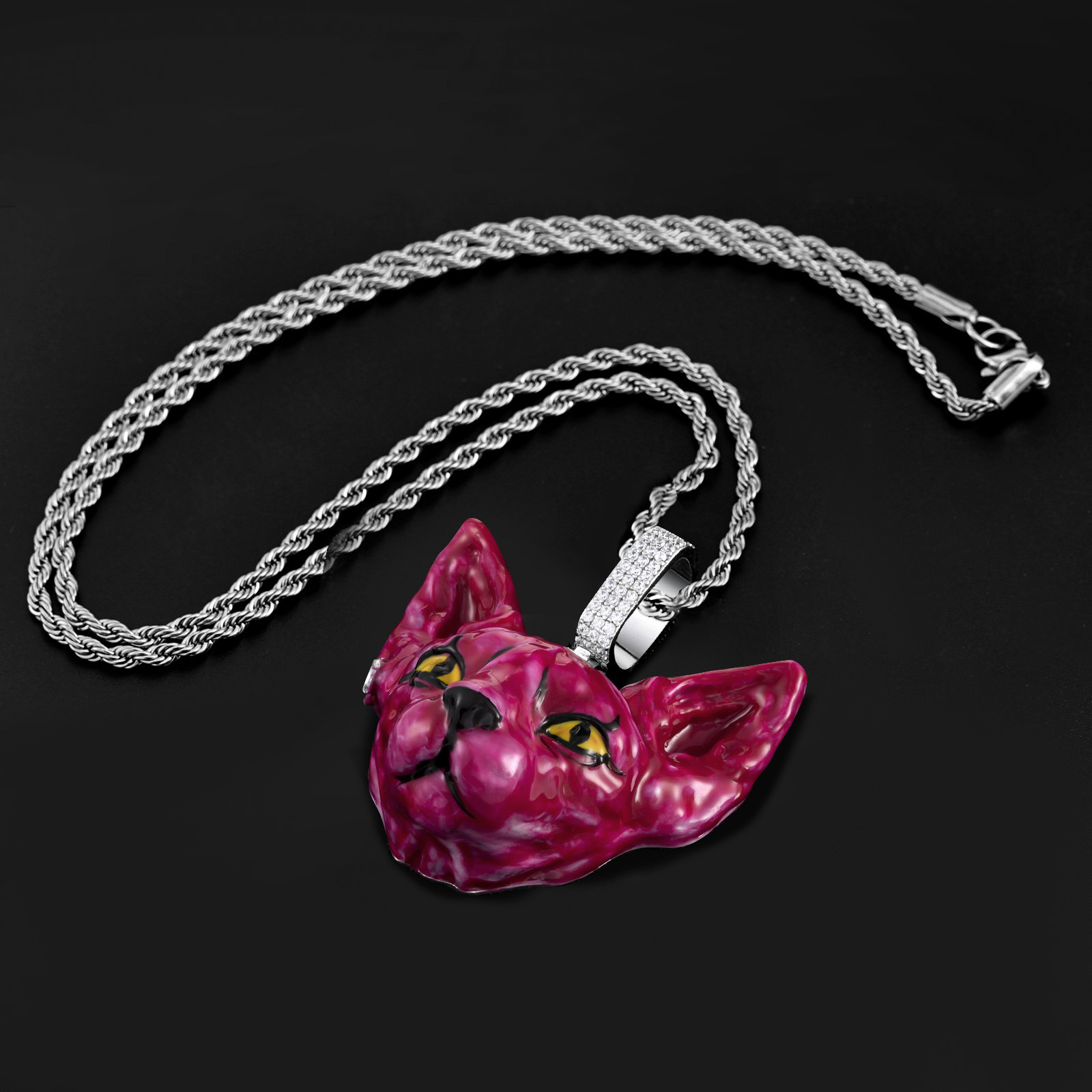Luxury Hip Hop Dog Head Pendant Enamel Inlaid Niche Unisex Trendy Cool Light Luxury Premium Statement Necklace