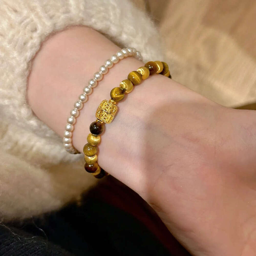 French Light High-end Natural Tiger Stone Cat's Eye Fashion Versatile National New Chinese Style Beaded Bracelet