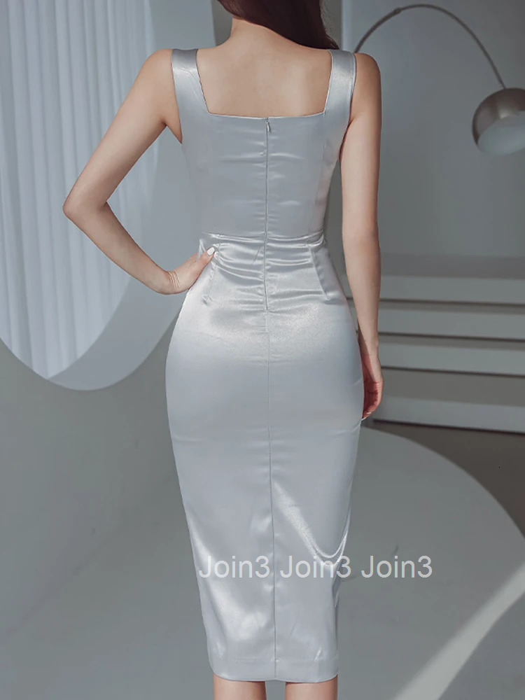 Summer Elegant Women Evening Dress Temperament Simple Sexy Tank Slim Midi Pencil Party Club Prom Birthday Femme Mujer Vestidos