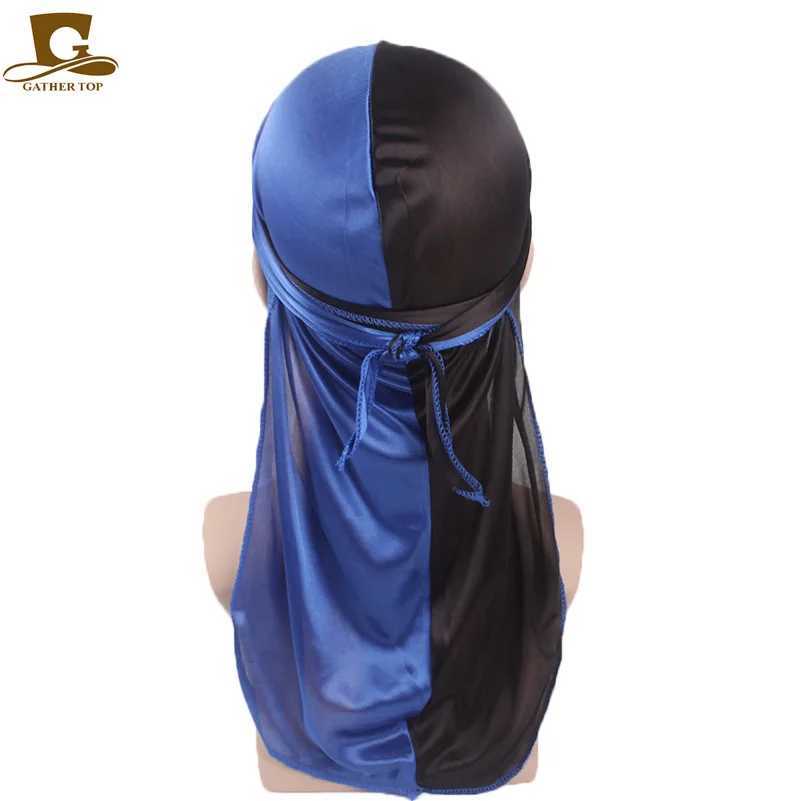 New Fashion Double Colors Soft Satin Durag Mens Silky Patchwork Durags Bandanas Turban Headwear Headband Hat Hair Accessories M250623