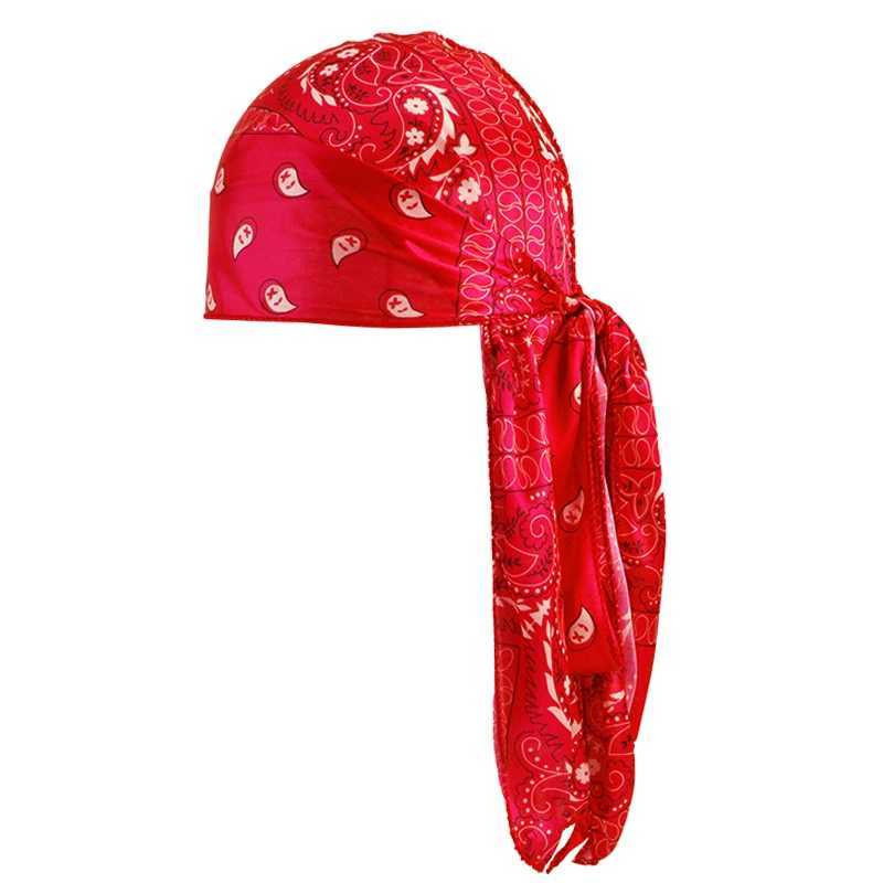 New Amoeba Print Silky Durag Bandanas for Men Long Tail Pirate Cap Waves do doo du rag Turban Outdoor Cycling Breathable Hat M250623
