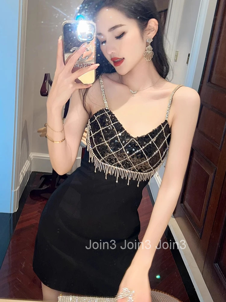 New Fashion Summer Evening Short Dress Women Elegant Luxury Chic Sequin Black Sexy Strap Slim Mini Party Club Prom Mujer Vestido