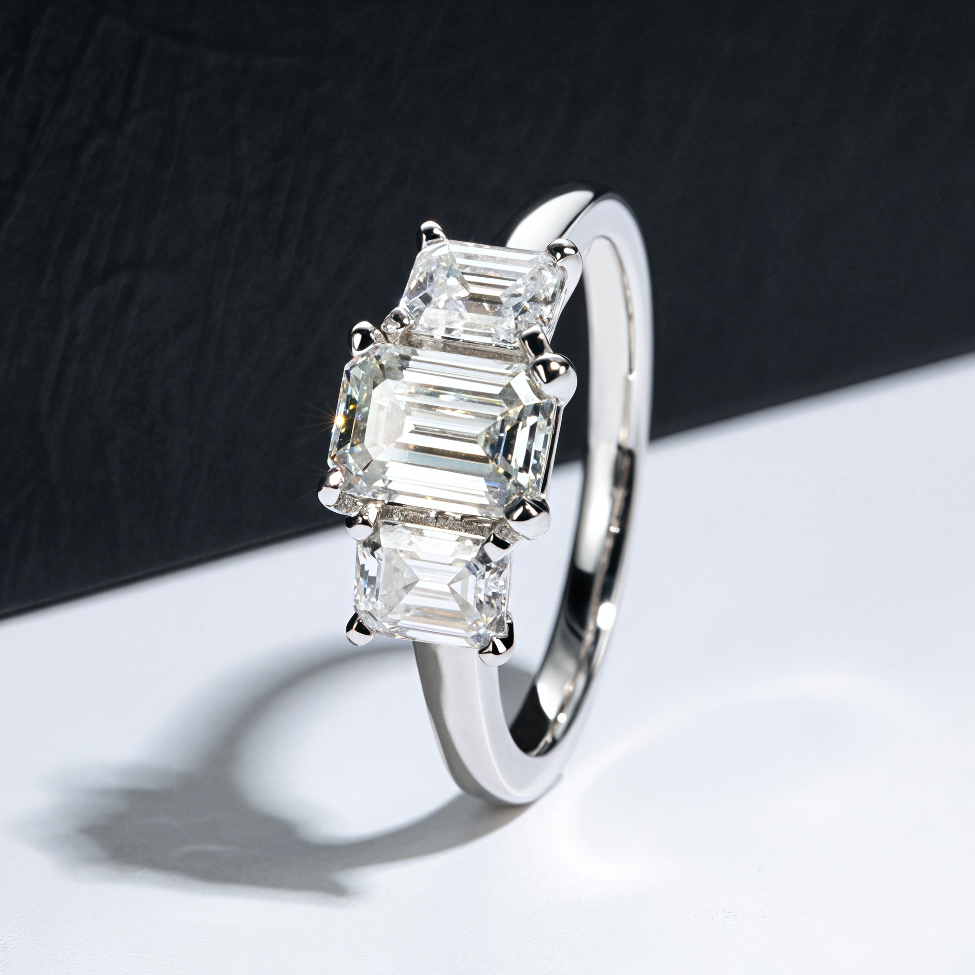 Unique Rectangle 1.6 CTW Three Stone Ring Sterling Silver Women Jewelry GRA Certification Emerald Cut Moissanite Ring