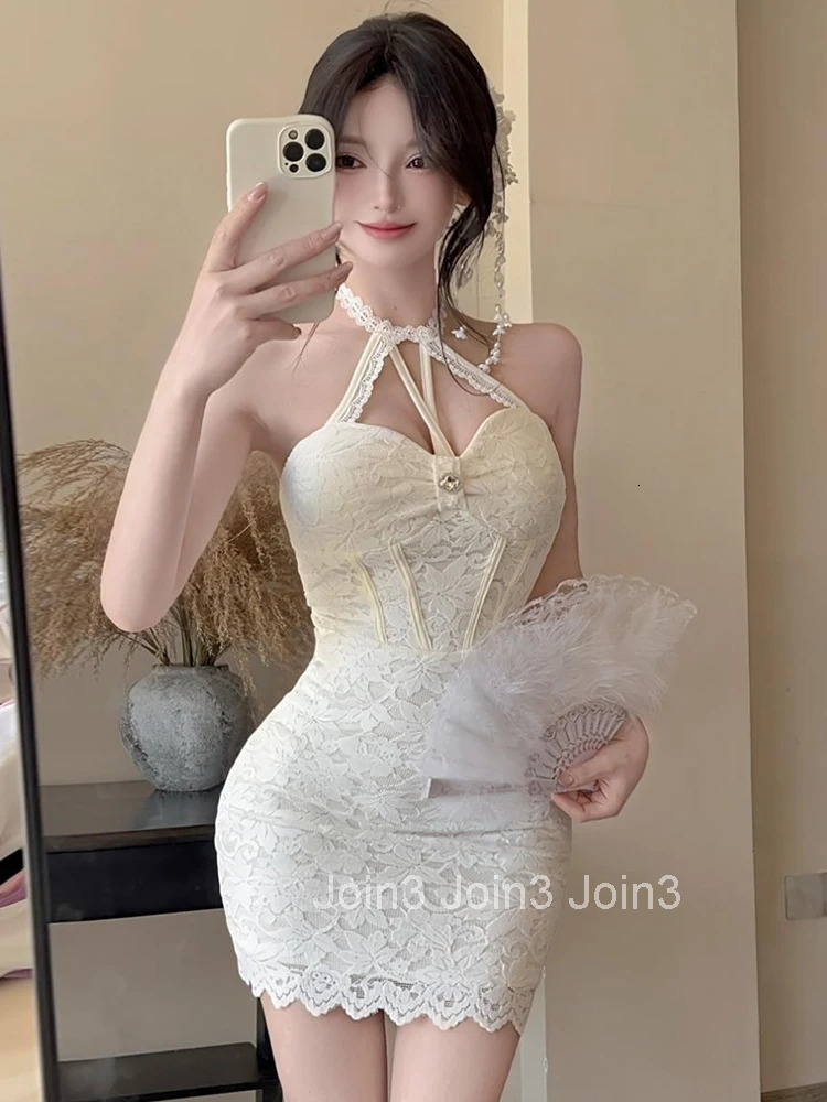 Women Clothes Y2K Hotsweet Lace Sexy Halter Backless Skinny Mini Short Dress Elegant Fashion Evening Party Club Prom Vestido New