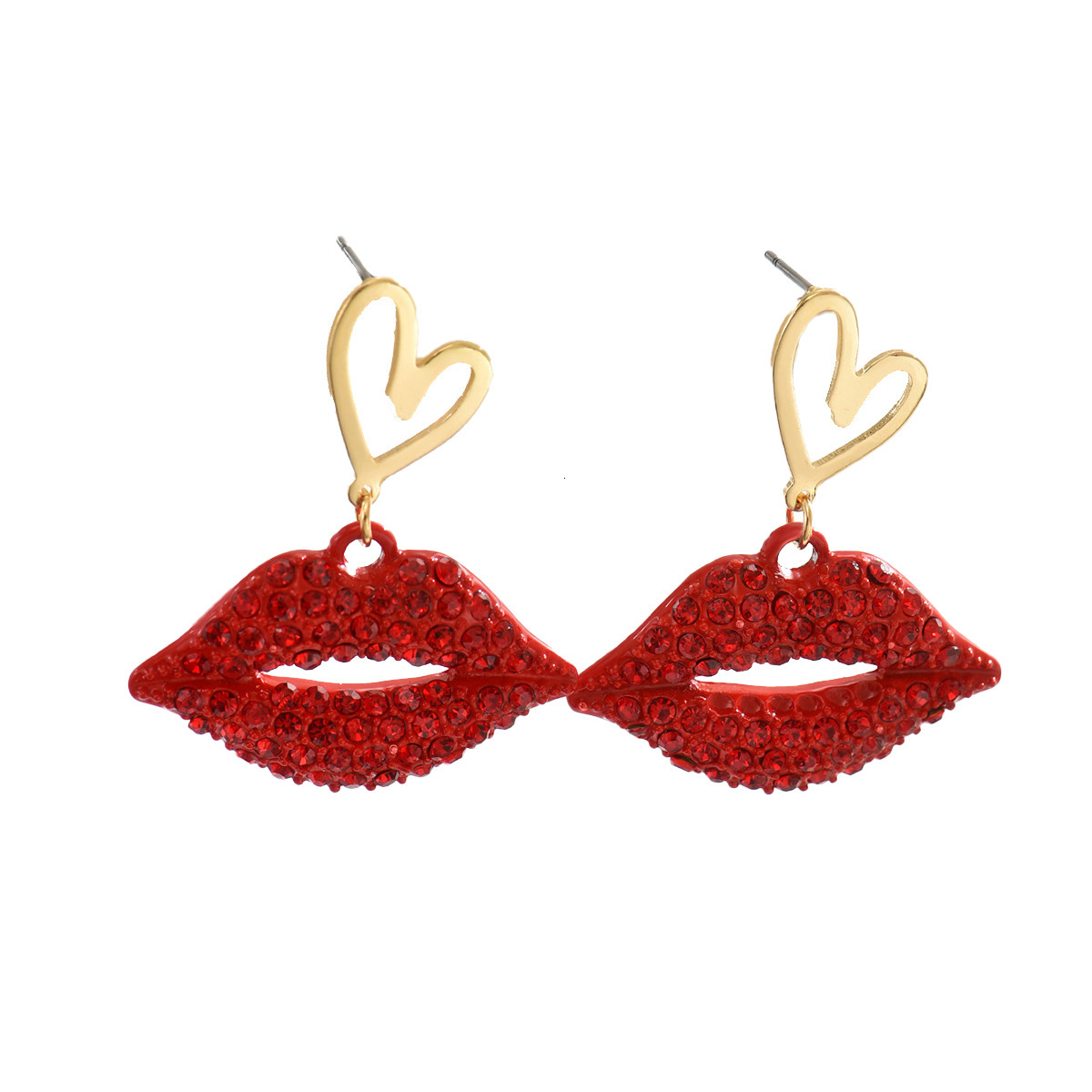 New Women's Jewelry Personality -Studded Heart Design Lip High-End Earrings for Women