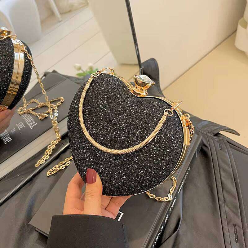 DHgadgets BESTELLA 2025 New Fashion Crossbody with Rhinestones Metal Portable Heart-shaped Shoulder Bag Geometric Pattern