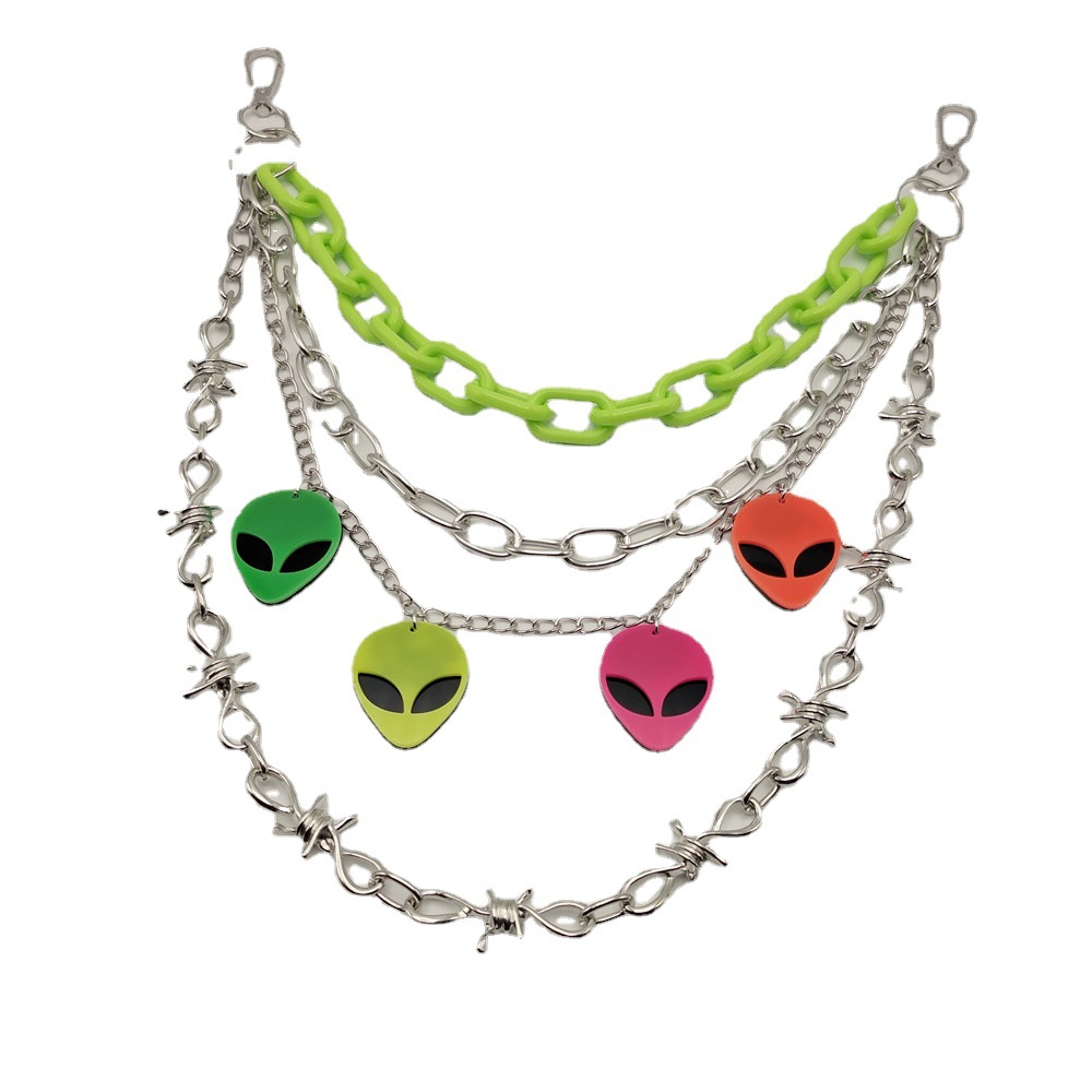 Stage Wear Dance Accessories Colorful Fluorescent Plastic Chain Alien Pendant Waist Chain Female Punk Metal Spike Pants Chain