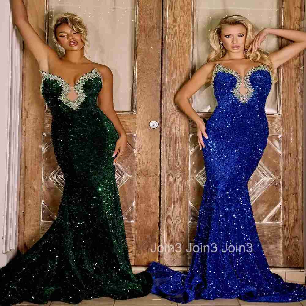 Fashion V-neck Red Carpet Host wedding Gown Chic Womens Wear Sequins Diamonds Gauze Splicing Long Trumpet Dress 72h Shipment