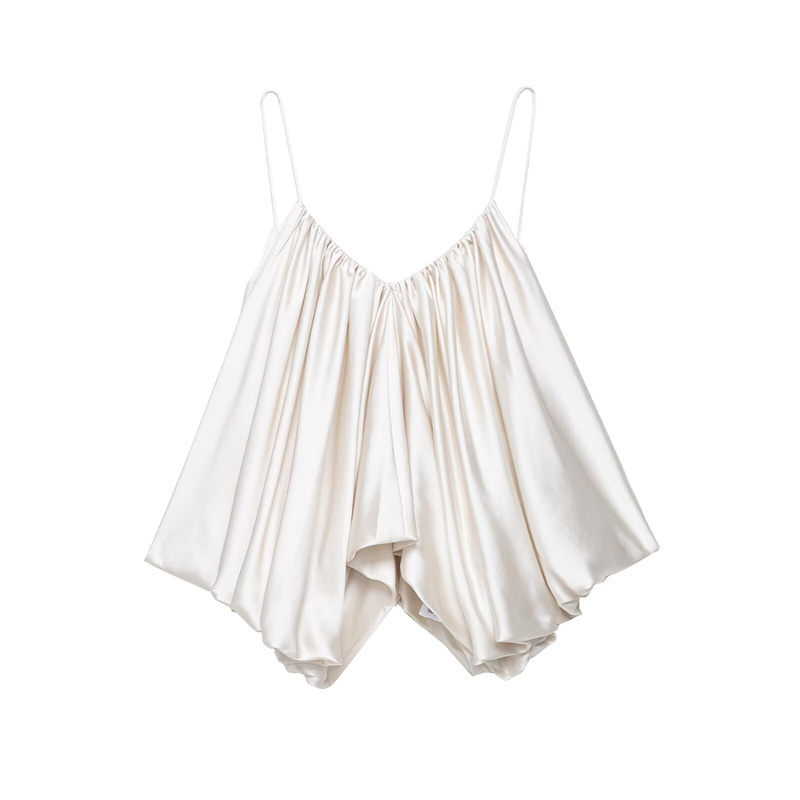 2025 Spring/Summer New Product Women's Silk Texture Top Solid Color Bareback Strap Decoration