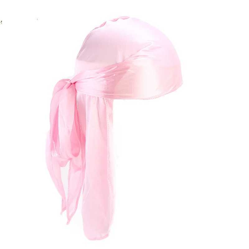 New Solid Color Casual Durag Silky Durag For Men Pirate Hat Chemo Caps Satin Bandana Elastic Turban Cap Cycling Hats M250623