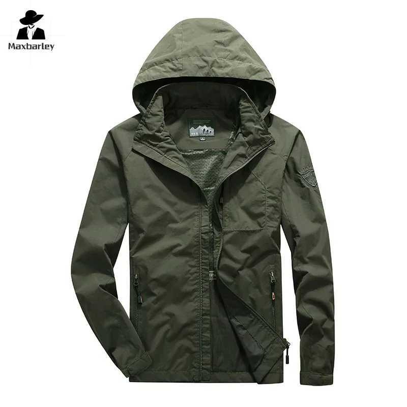 Mens Windbreaker Hiking Jacket Mens Thin Waterproof MA- Pilot Hooded Coat Mens Outdoor Work Clothes Spring and Autumn W250623