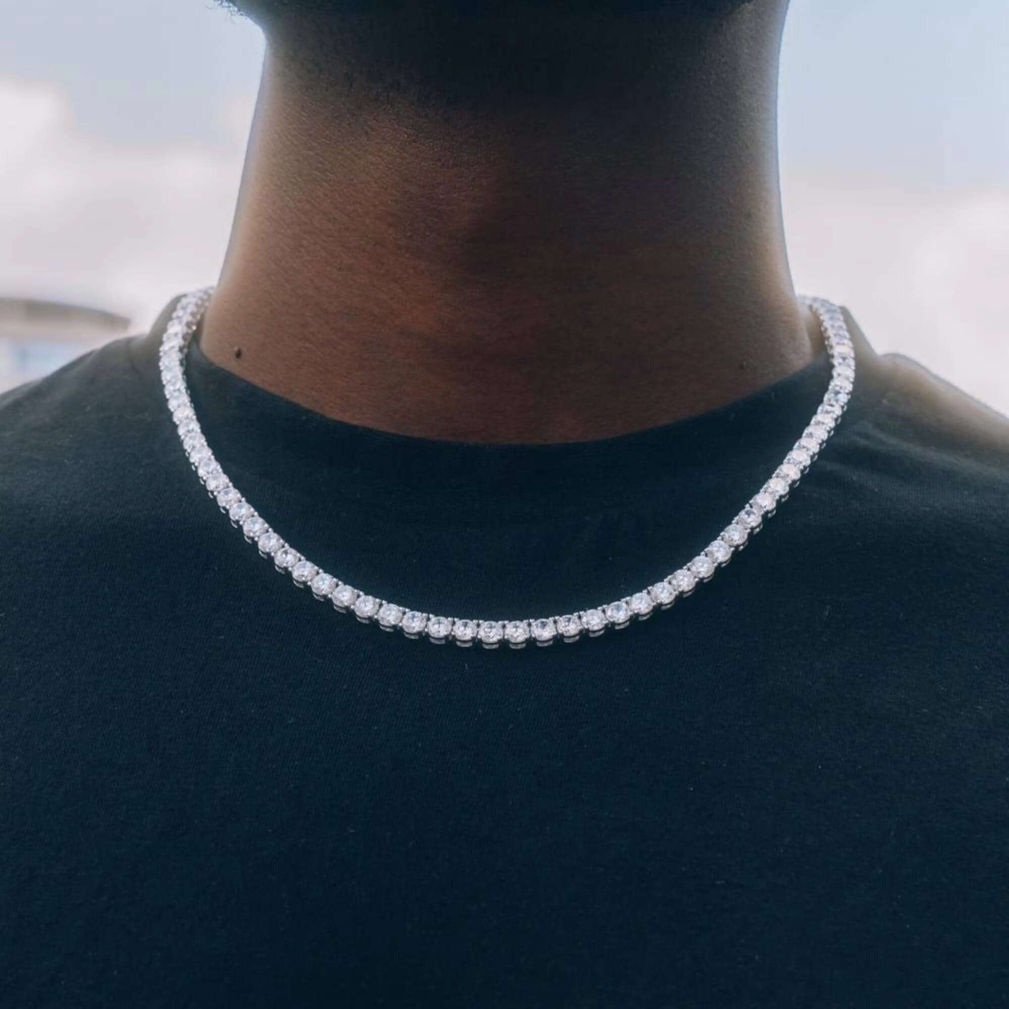 Certified Moissanite Jewelry 925 Sterling Silver Round Cut Diamond Tennis Necklace Hot Sale Real White Gold Plated Tennis Chain