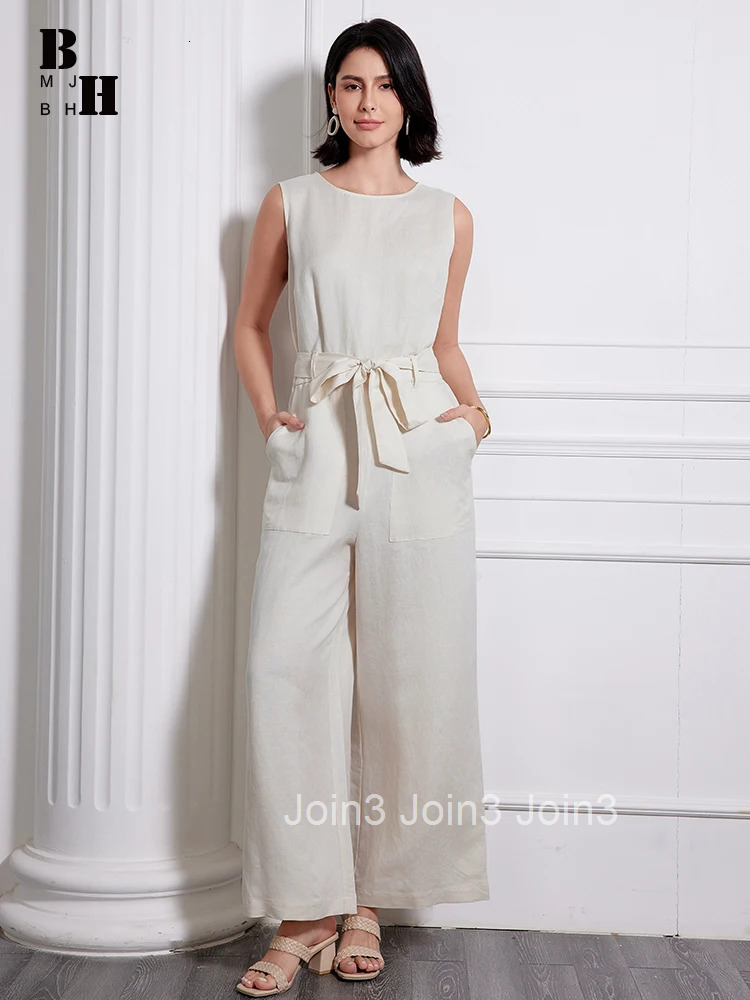 Summer Comfortable Cotton Linen One Piece Long Jumpsuits Women Clothes Elegant Formal Sleeveless Mujer Wide Leg Loose Rompers