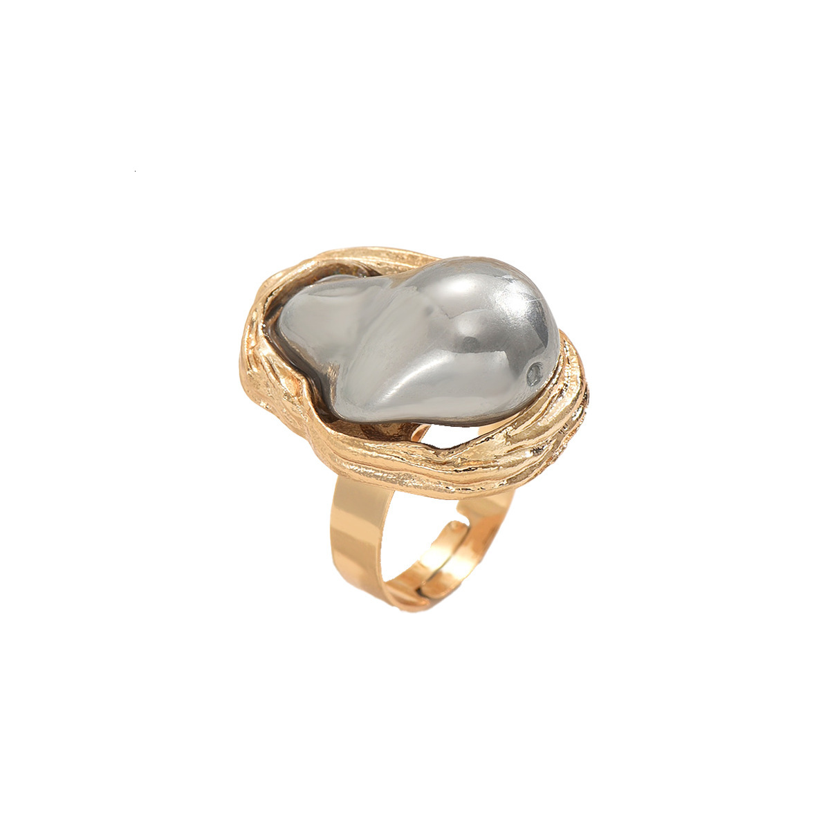New Jewelry Women's Inlaid Irregular Pearl Design Open Ring