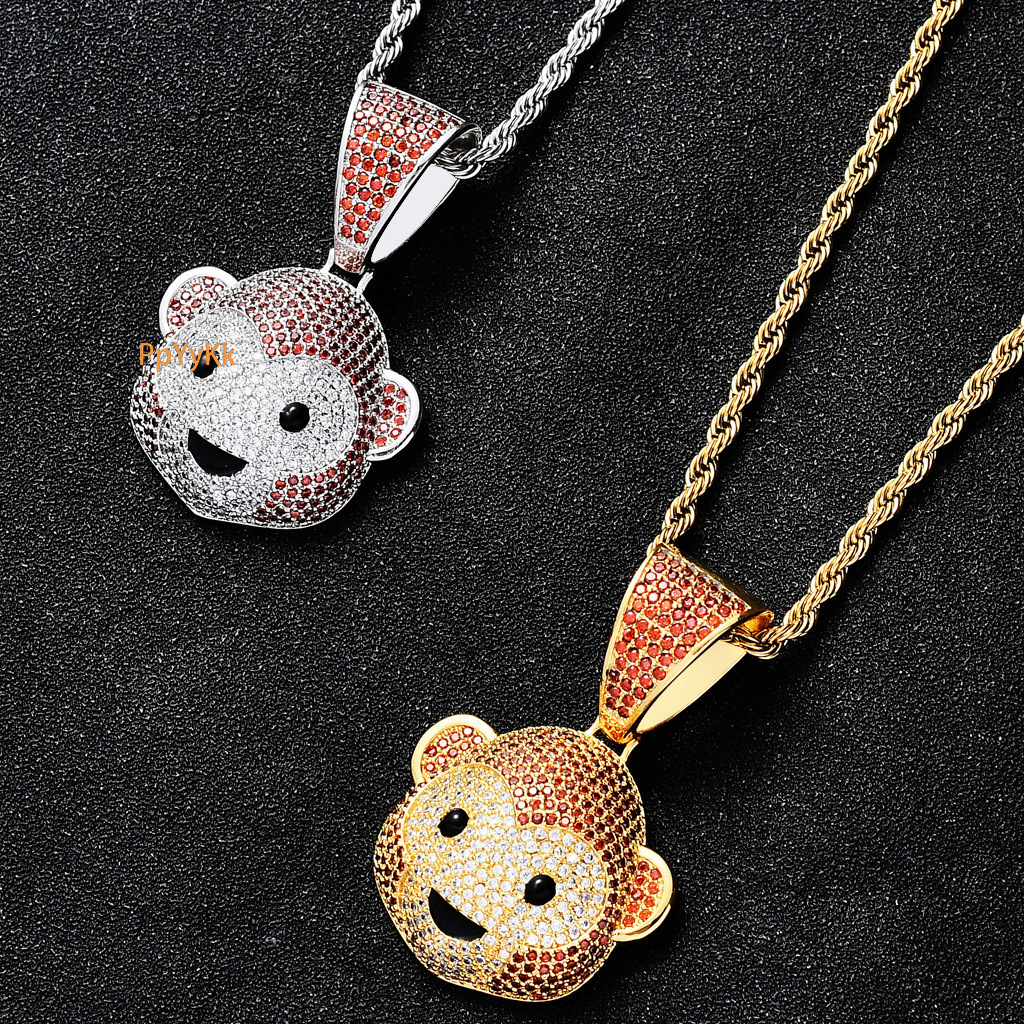 Luxury Moissanite Jewelry Unique Creative Accessory Cute Monkey Iced Out Hip Hop Pendant Trendy Necklace Pass the diamond tester