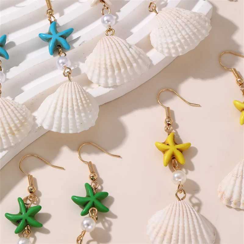 5pairs/set Ocean Style Shell Pearl Drop Starfish Earrings For Women Summer Beach Vacation Fashion Jewelry XJ250623