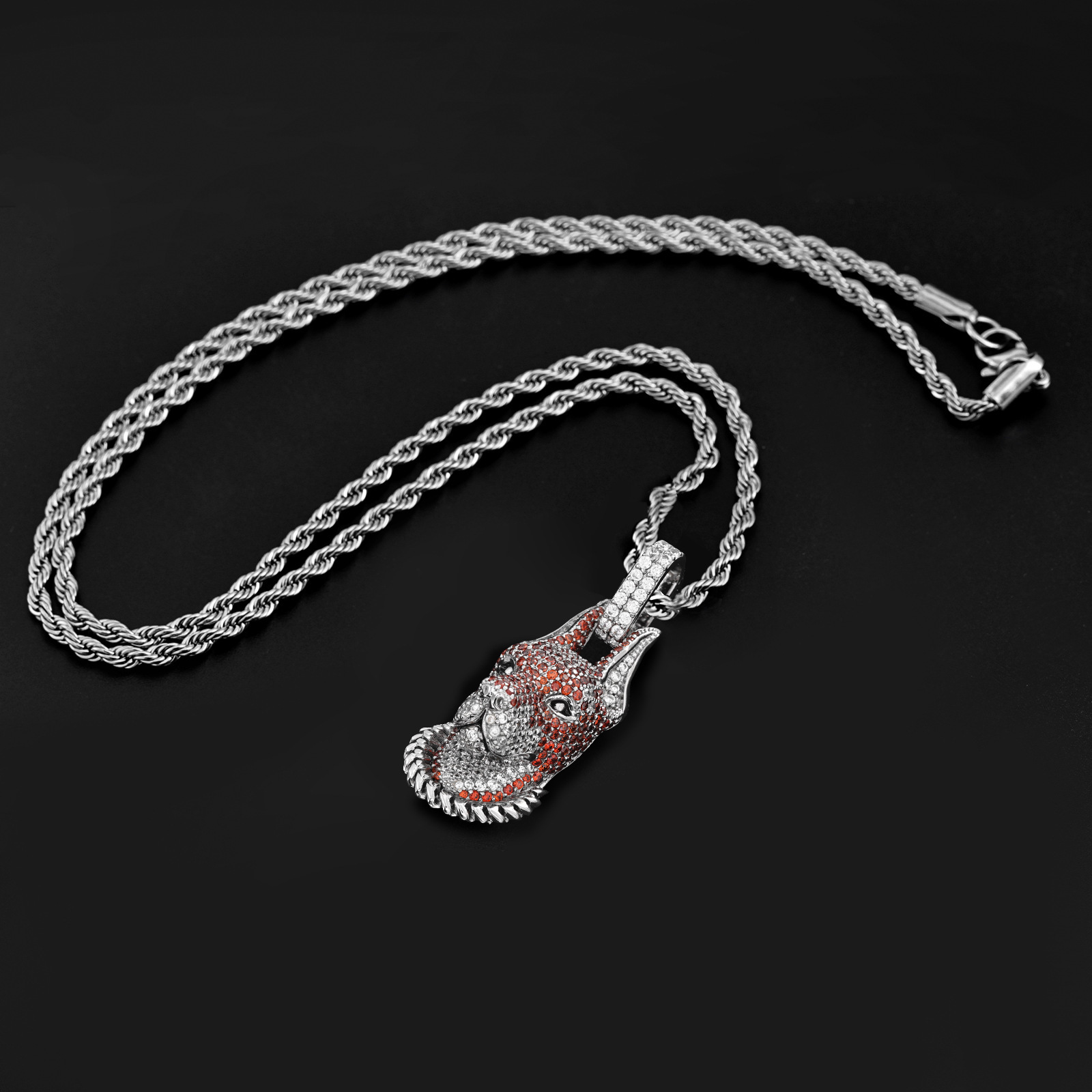 Luxury Moissanite Wolf Head Hip Hop Pendant Diamond Inlaid Punk Style Premium Statement Necklace Pass the diamond tester
