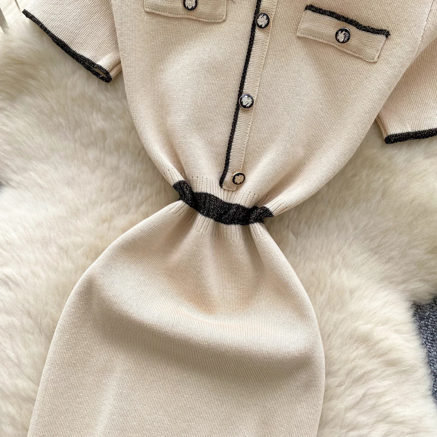 Spring Summer Sexy Short Sleeve Knitted Dress Sheath High Waist Bodycon Skirt Color Block n Korean Mini Dresses 250616