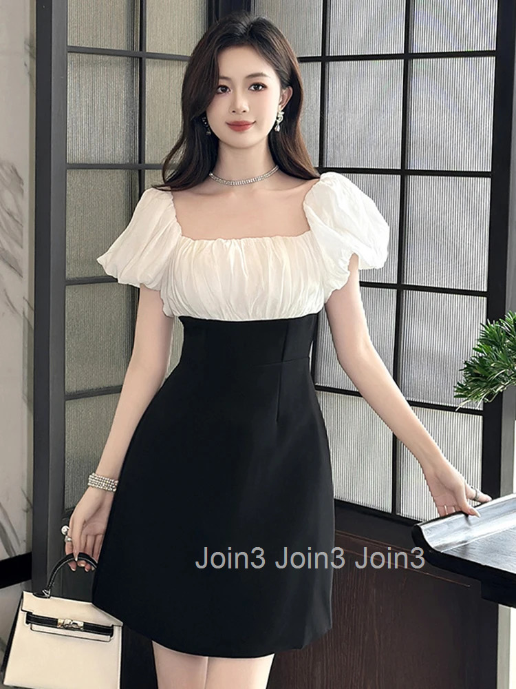 Women Clothes Retro Sexy Square Neck Slim Mini Short A-Line Dress Elegant Fashion Party Prom Vestidos Casual Formal Occasion New