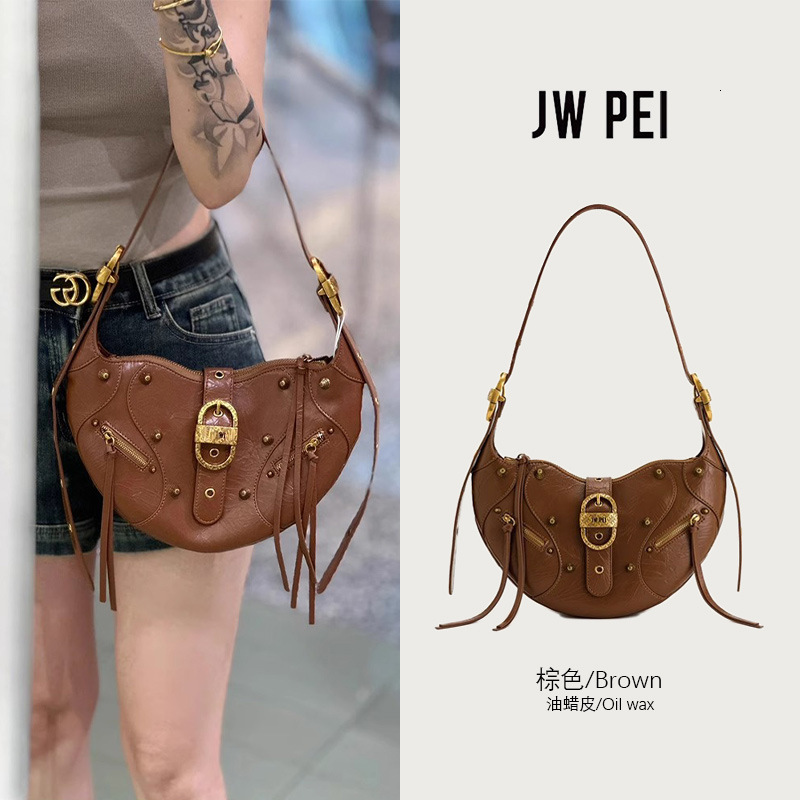 DHAL JWpei Large Capacity Motorcycle High-End Niche Design Light Luxury Genuine Leather Crossbody Shoulder designer bags Bag for Women