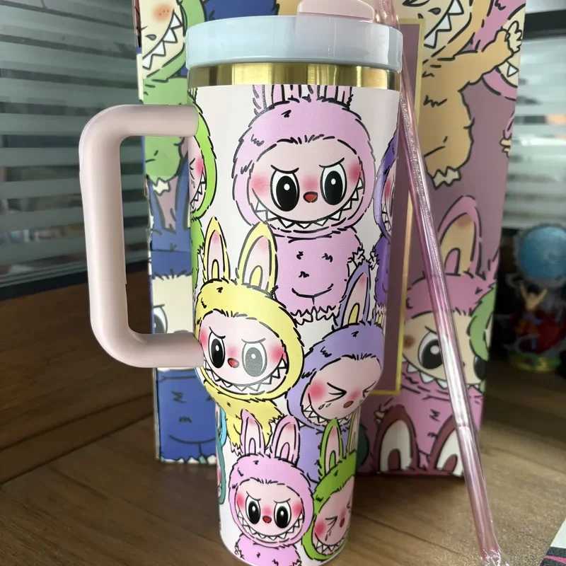 New Hot 40oz Labubu Vacuum Insulated Tumbler Water Bottle 1.18l Large Capacity Car Cup For Outdoor Sports Travel Gym Office X250623