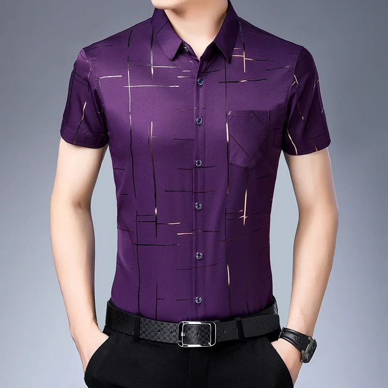 Mens Business Casual Short Sleeve Shirt No Iron and Wrinkle Resistant Top 250618