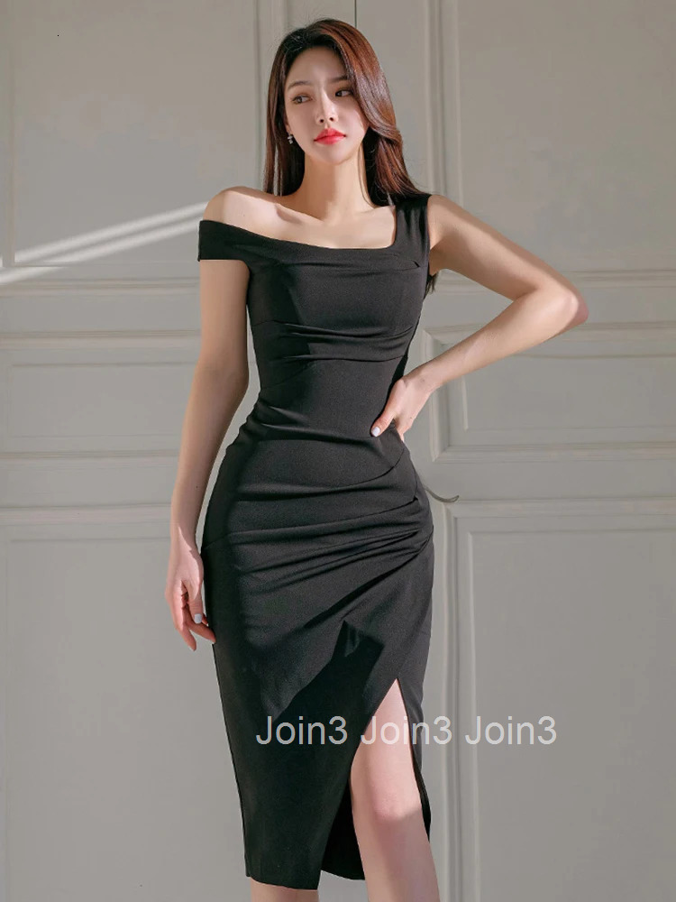 New Summer Fashion Women Evening Dress Chic Black Sexy Asymmetrical Neck Slim Midi Pencil Party Club Prom Birthday Mujer Vestido