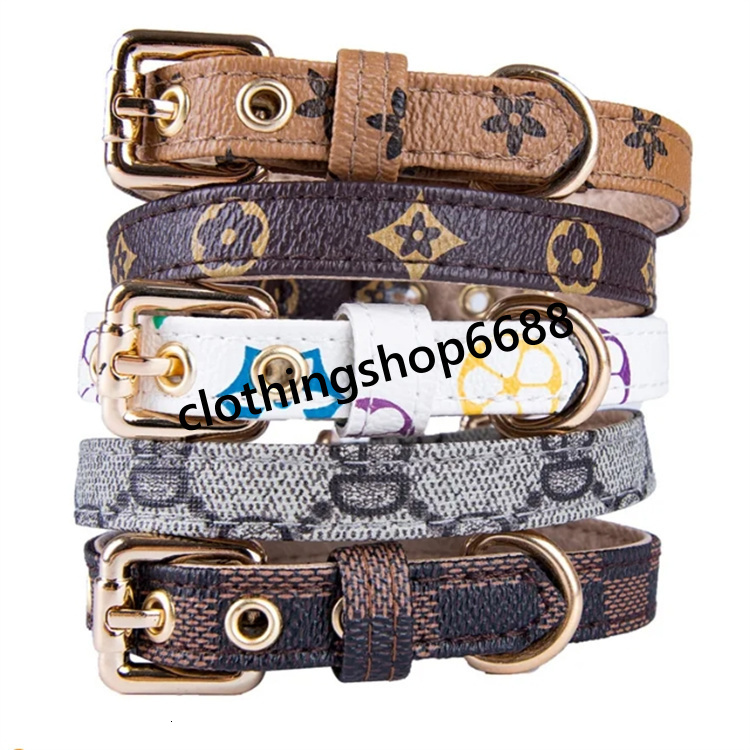 Dog Collars Leash Set Classic Presbya Letters Pattern Leashes PU Leather Fashion Casual Adjustable Dogs Cats Neck Strap Cute Pet Collar