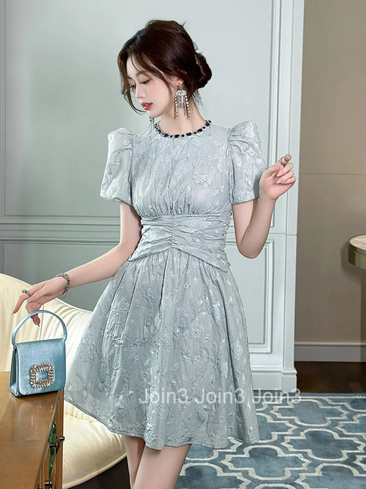 Summer Fashion Elegant Luxury Vintage O-Neck A-Line Dress Women Clothes Sweet Puff Sleeve Slim Short Party Prom Vestidos Fiesta