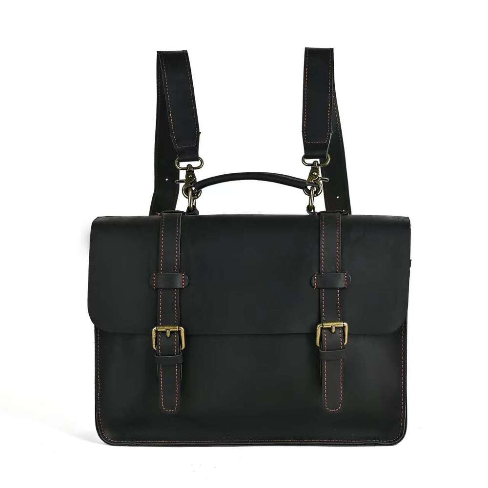 Crazy Horse Leather Men's Business Handheld Briefcase Top Layer Cowhide Single Shoulder Crossbody Large Capacity Laptop Bag