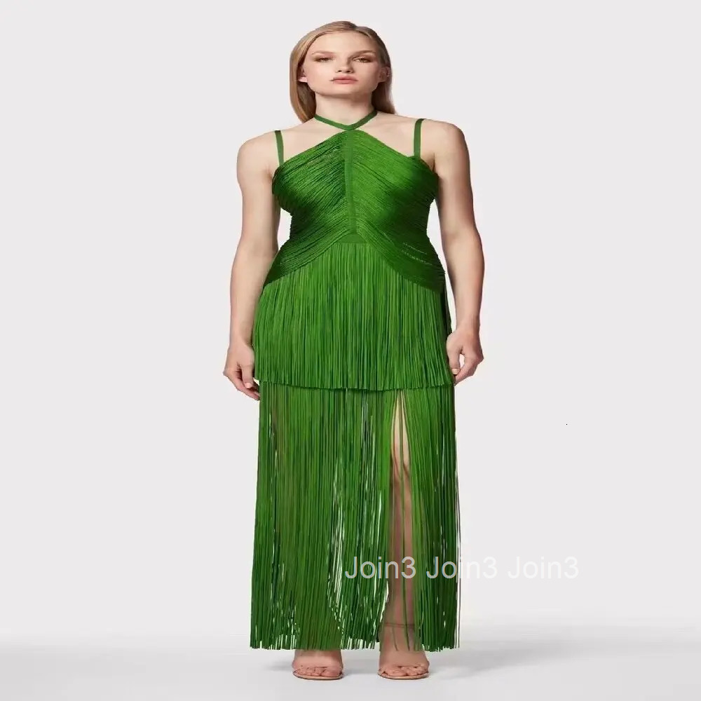 Hot Sale New Arrival Womens Clothing Fashion Tassel Design Halter Sling Bandage Dress Bohemia Wear Prom Evening Dinner Gown