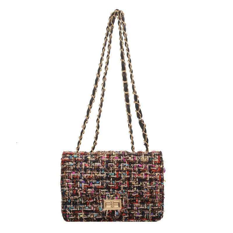 Designer bag Fashionable Versatile Guangzhou Women's Tweed Style Straw Bag Korean Version Chain Shoulder Crossbody Motorcycle Equipm Luxury Bag