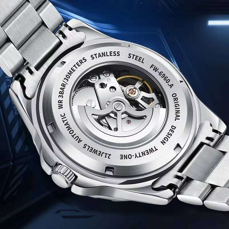 DHgadgets Mark Fairwhale 6960 FW-6960 Luxury Mechanical Automatic Watch Fashion Hollow Skeleton Stainless Steel Strap
