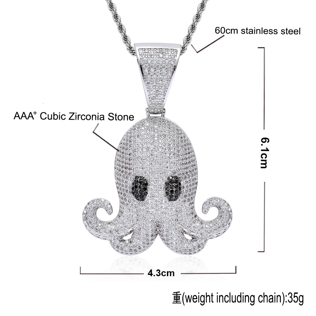 New Style Moissanite Jewelry Hip Hop Pendant Iced Out Octopus Pendant Men Necklace Pass the diamond tester
