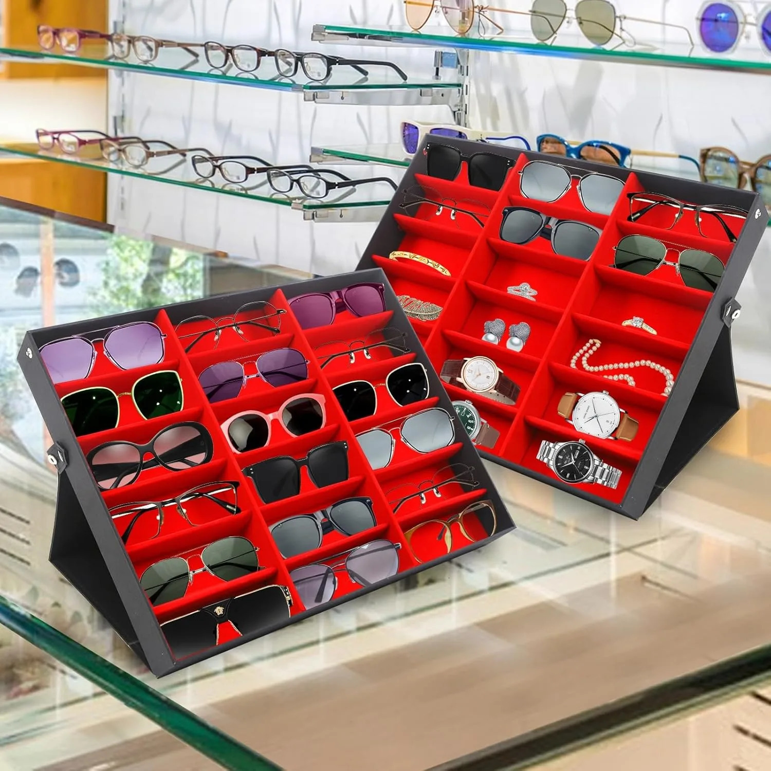 Eyeglasses Sunglasses Display Stand Holder Rack Case Eyeglass Box Sunglass for Multiple Glasses 18Pairs 250610