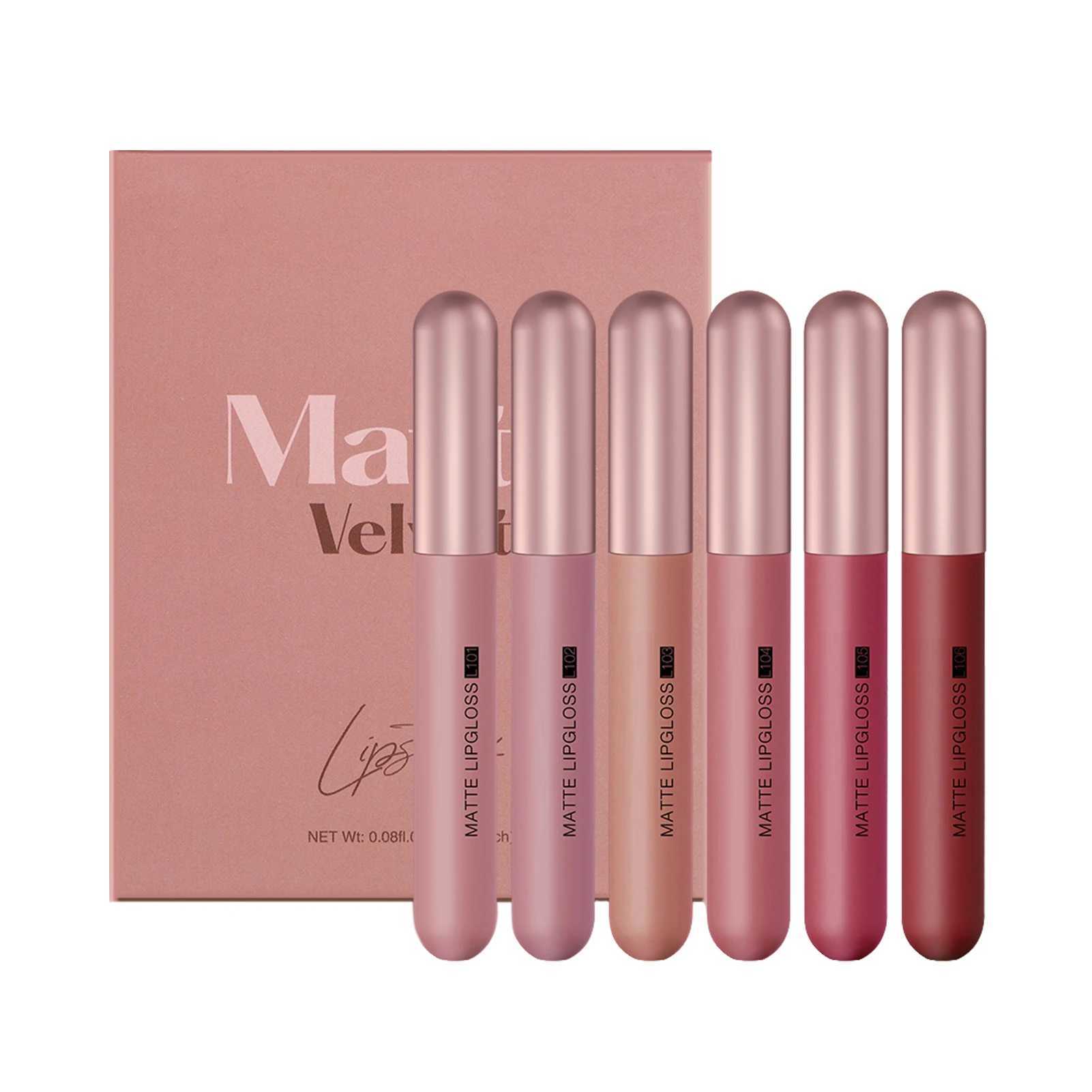 Mini Lipstick Set Waterproof Matte 6 Colors Lipstick Velvet Red Lip Pigment Non-stick Cup Lip Gloss Kit XJ250623