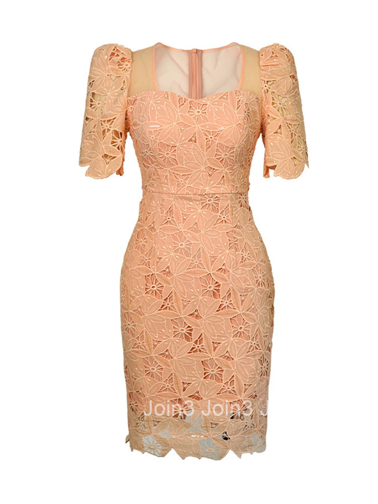 Fashion Summer Lace Elegant Women Evening Short Dress Chic Hollow Sexy Square Collar Slim Mini Party Mujer Prom Vestidos Fiesta