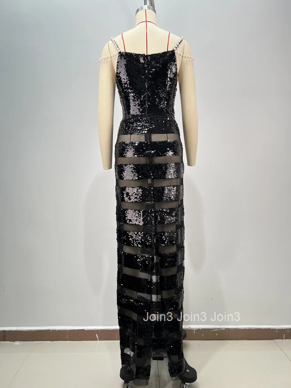 2025 Spring New Outfits For Women Fashion Sequins Beading Black Dress Sleeveless Sexy Gauze Splicing Red Carpet Tender Gown
