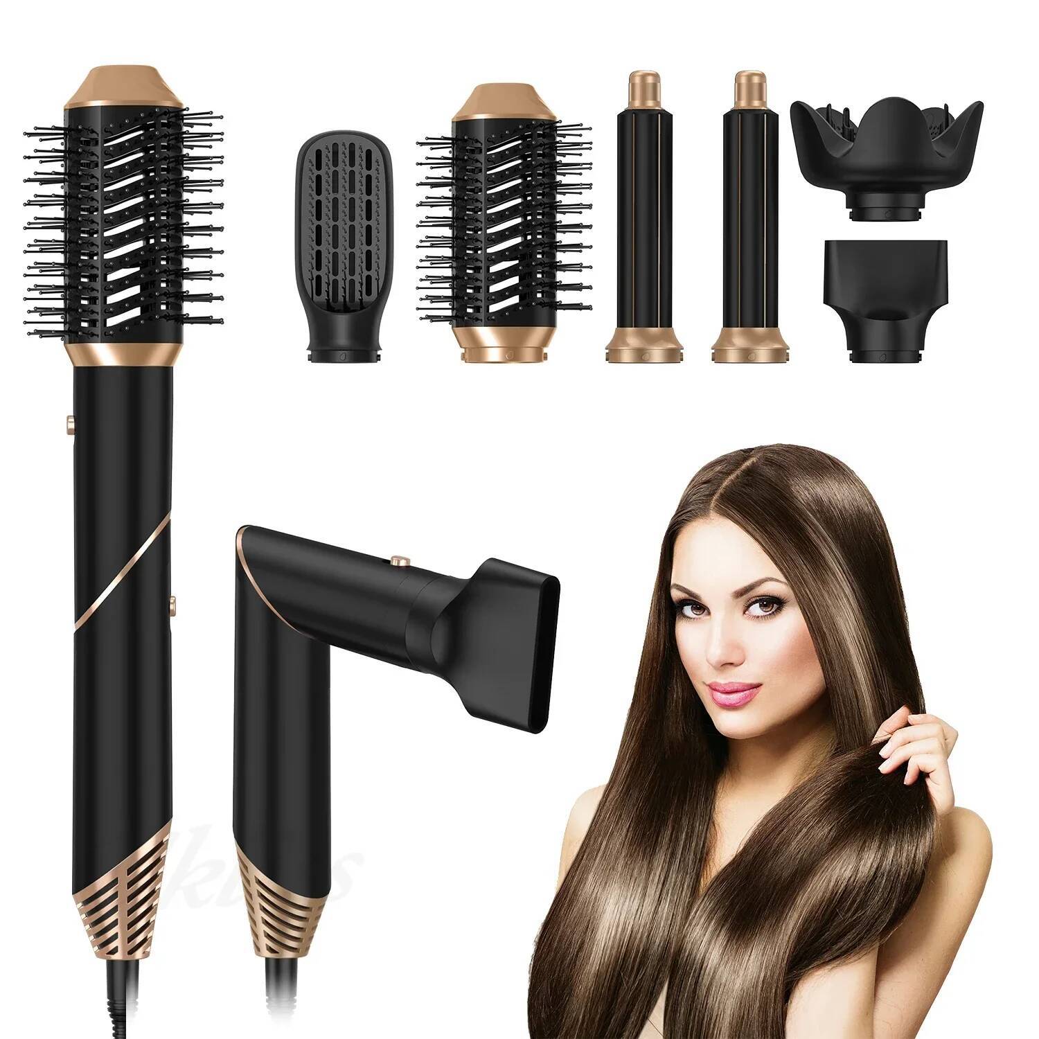 6 In1 Dryer Curling Iron Straightener Brush Electric Hairdryer Folding Styling Comb Multi Styler Hair Care