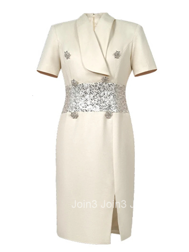 Women Clothes Business Formal Occasion Sequin Splicing Short Sleeve Slim Midi Pencil Dress Elegant Fashion Vestidos Summer New