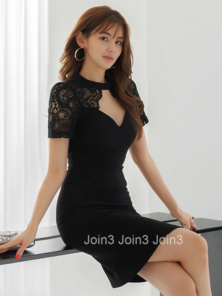 Summer Fashion Black Formal Occasion Pencil Short Dress Women Clothes Elegant Hollow Sexy Short Sleeve Slim Party Prom Vestidos