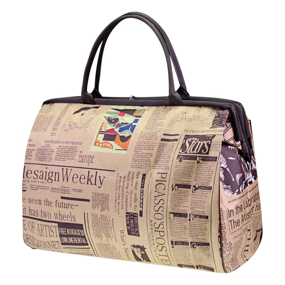 Retro Newspaper Printing Tote For Women Vintage Top-Handle Bags Water- Travel Lage Handbag
