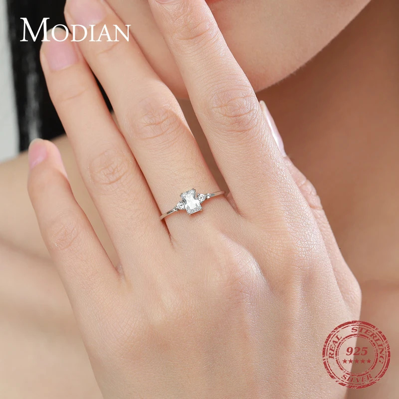 Modian Rectangle Ring Solid 925 Sterling Silver Clear Cubic Zirconia Finger Rings For Women Wedding Fine Jewelry Anel 250617