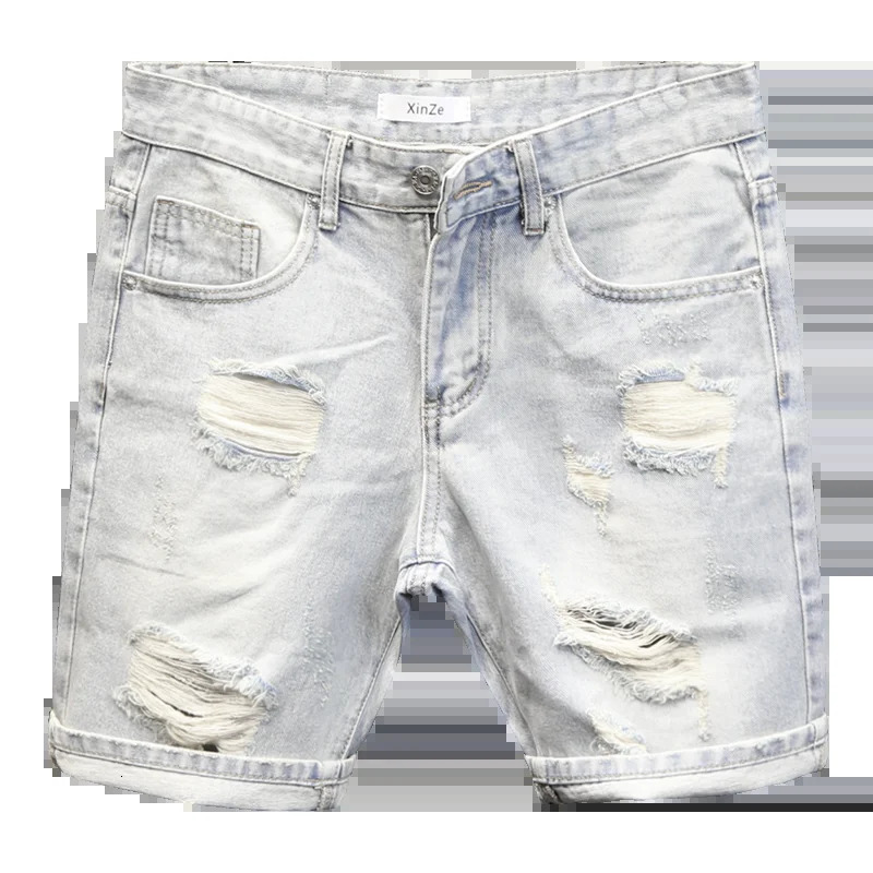 High Quality Summer Korean Clothing Mens Casual Denim Shorts Distressed Cat Whisker Streetwear Short Pants 250618